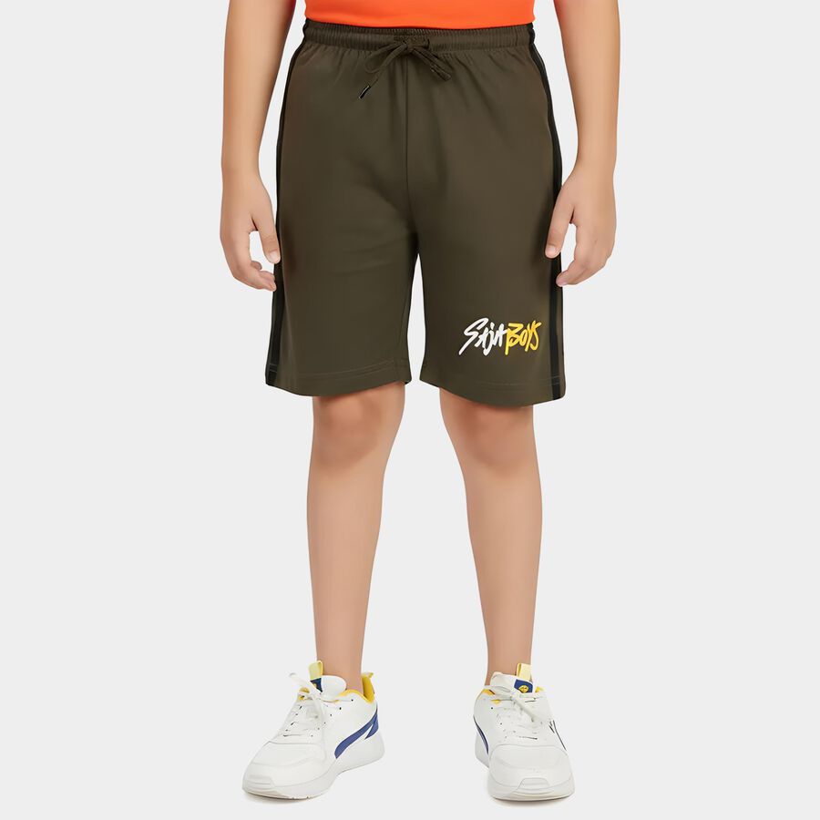 Boys Olive Green Regular Fit Side Striped Bermuda Shorts, Olive, large