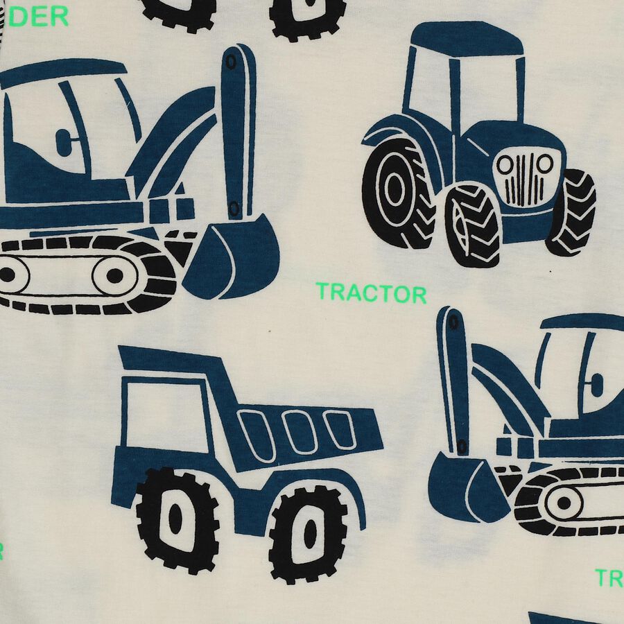 Boys' White Cotton Round Neck Printed T-Shirt, ऑफ व्हाइट, large