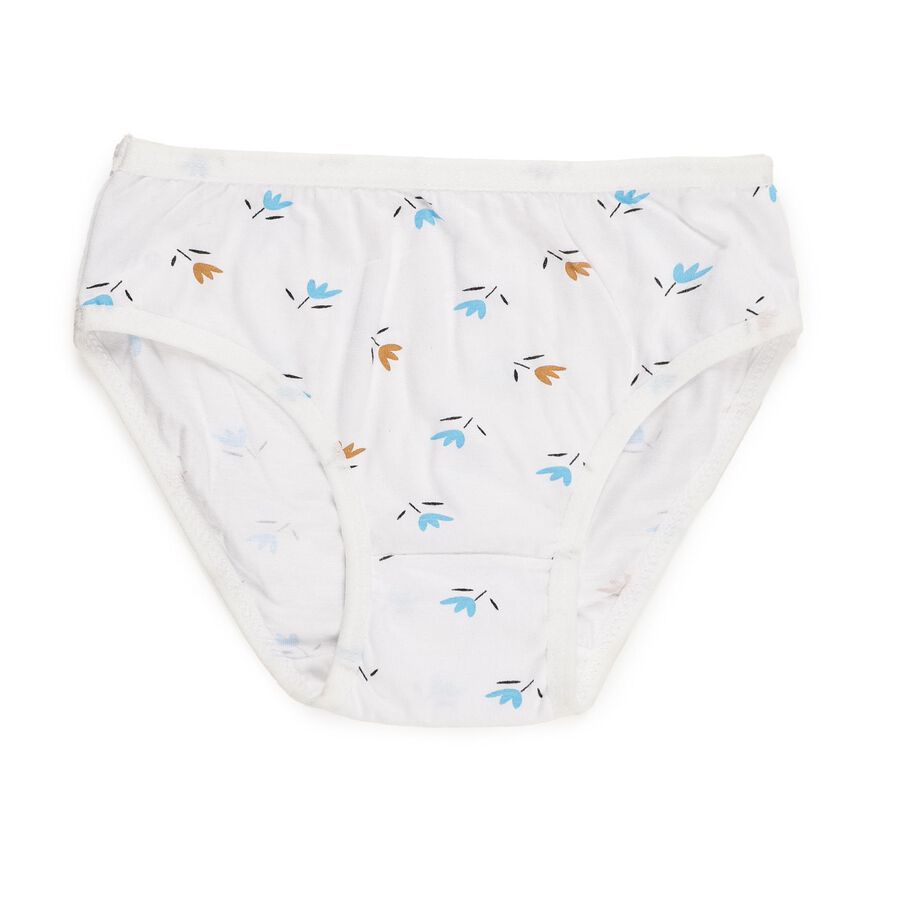 Girls' Soft Lavender and White Printed Cotton Panties, White, large image number null