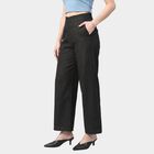 Women's Dark Grey Wide Leg Solid Trousers, गहरा ग्रे, small
