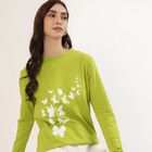 Women's Bright Lime Green Round Neck Casual Top, हल्का हरा, small image number null