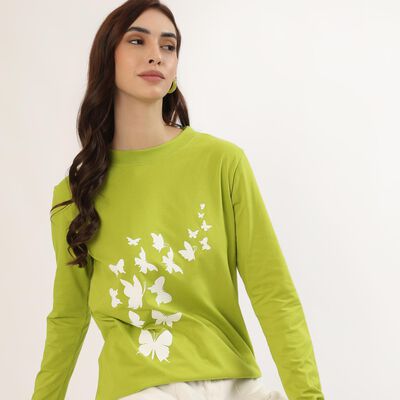 Women's Bright Lime Green Round Neck Casual Top