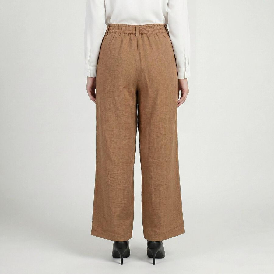 Women's Beige Regular Fit Solid Trousers, गहरा पीला, large