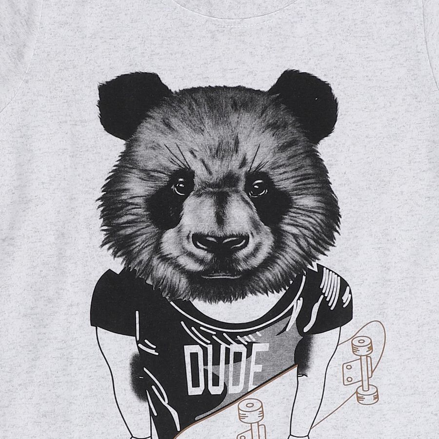 Boys Light Grey Crew Neck Casual Half Sleeve T-Shirt, एक्रू मिश्रित, large image number null