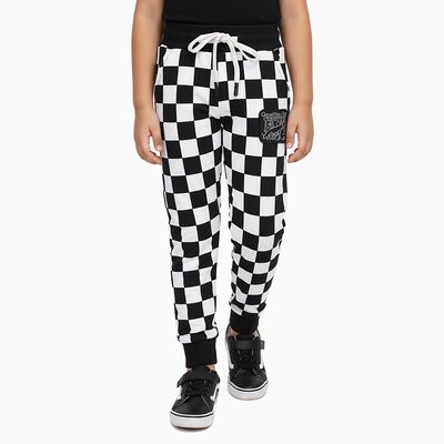 Boys' Black and White Checkered Cotton Blend Pyjama