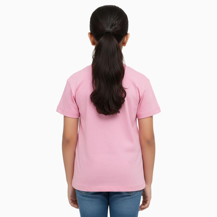 Girls Bright Pink Cotton Round Neck Casual T-Shirt, गुलाबी, large