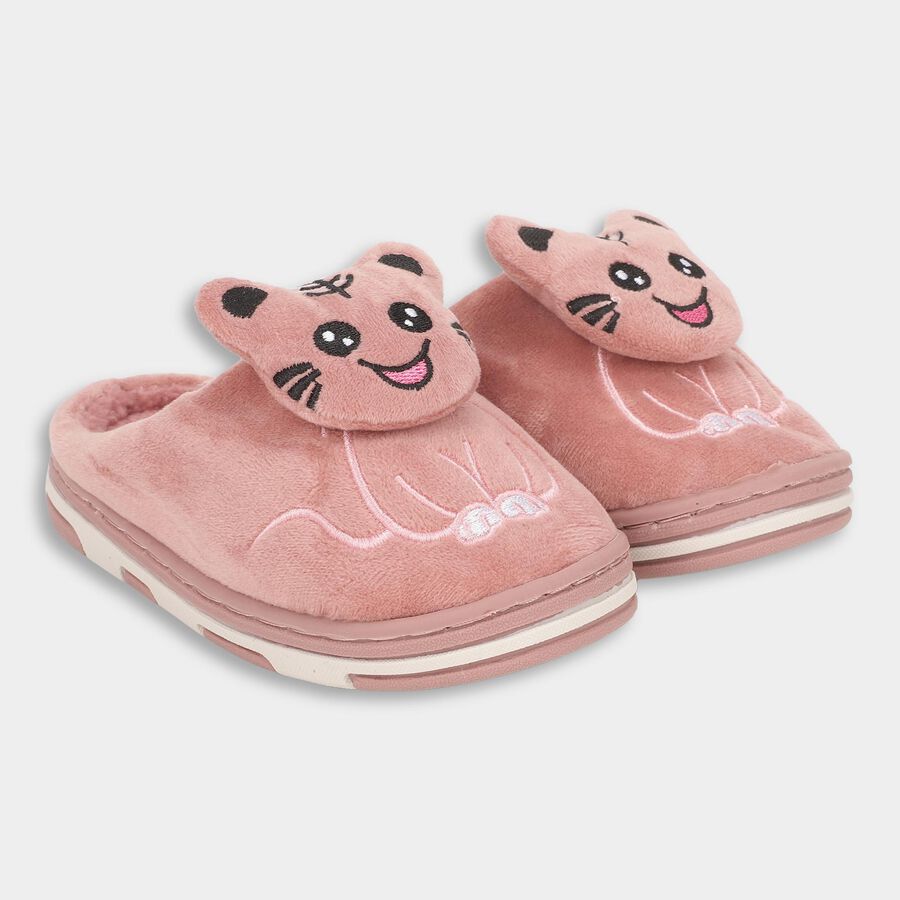 Kids Soft Dusty Pink Plush Slip-On Winter Slippers, Pink, large image number null