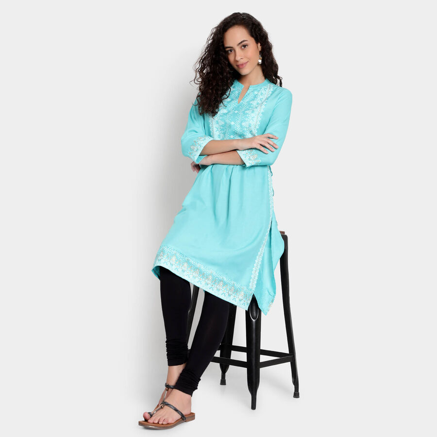 3/4th Sleeves Straight Kurta, Light Green, large image number null