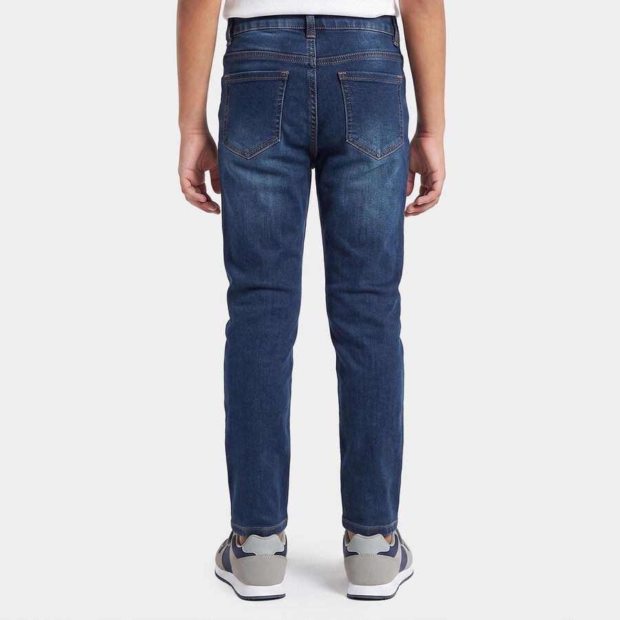 Boys Blue Straight Fit Washed Jeans, Mid Blue, large