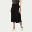 Women's Black Wide Leg Solid Cotton Capri, Black, small