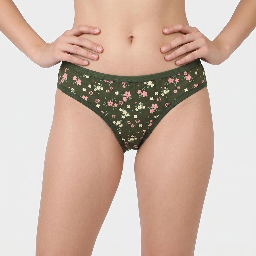 Women's Olive Green Regular Fit Floral Print Panty, Olive, large