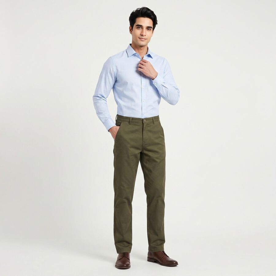 Men's Olive Green Slim Fit Chino Trousers, ओलिव, large