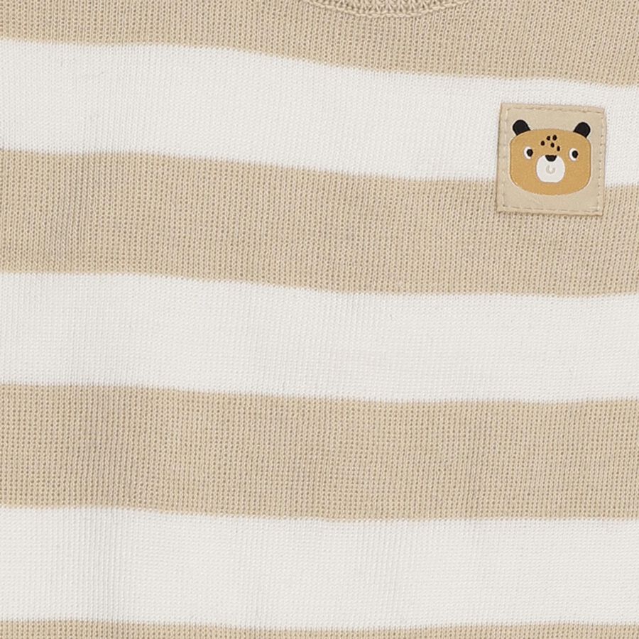 Infants Beige and White Crew Neck Striped Pullover, गहरा पीला, large image number null