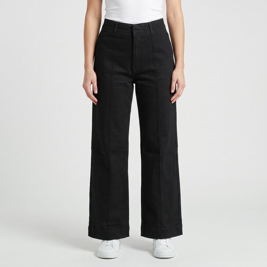 Women's Black Wide Leg Seam Detail Jeans, Black, large