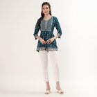 Women's Teal Mandarin Collar Self Design Straight Kurti, टील ब्लू, small