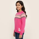 Girls' Bright Pink Crew Neck Casual Pullover, Pink, small image number null