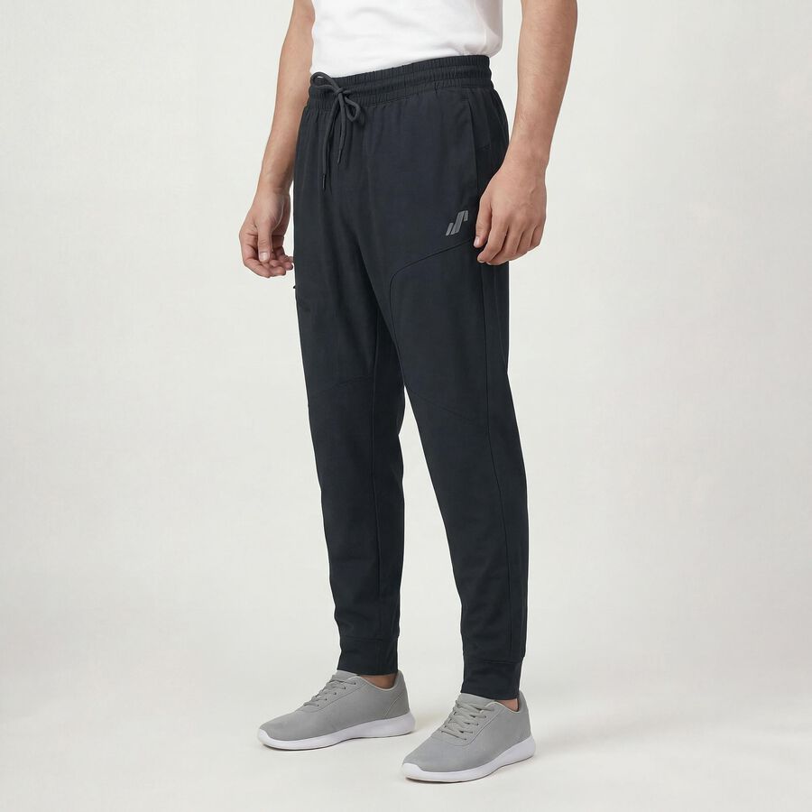 Men's Dark Green Slim Fit Zipper Pockets Cuffed Track Pants, गहरा हरा, large