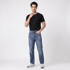 Men's Blue Straight Fit Washed Jeans, गहरा नीला, small