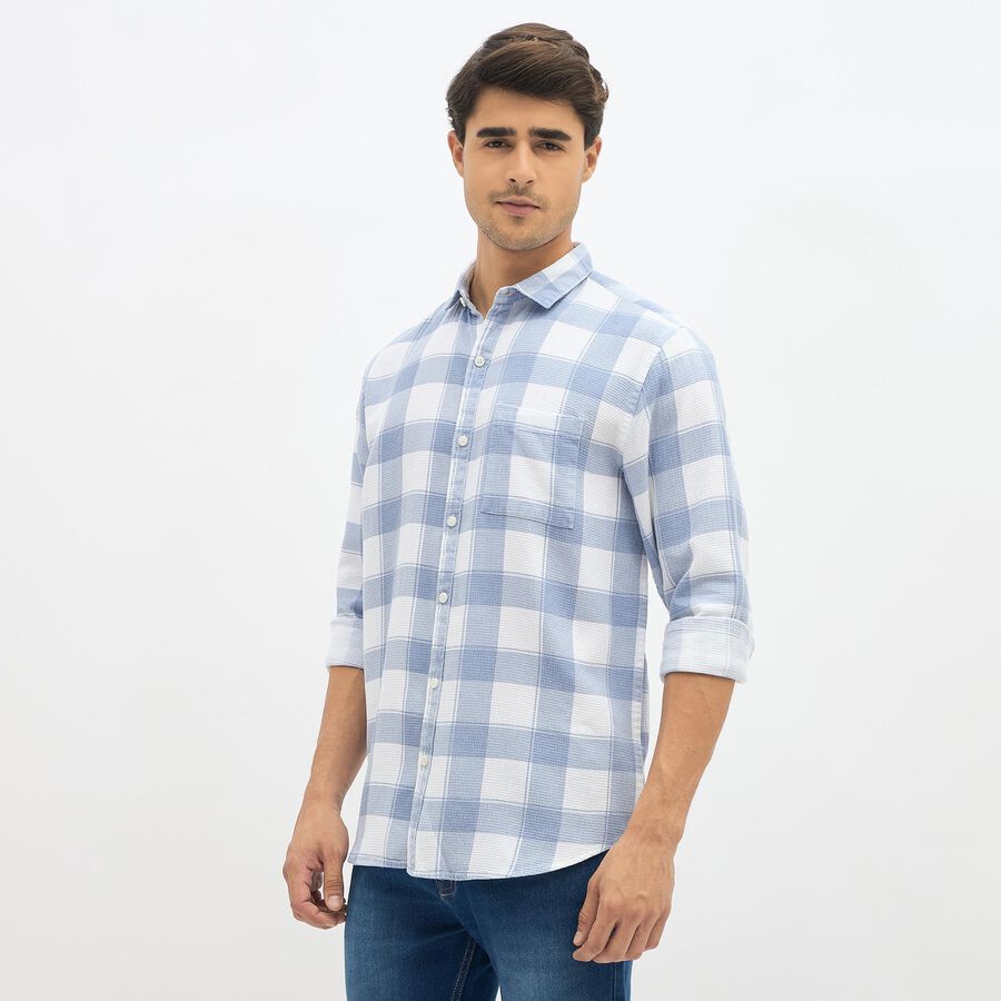 Men's Light Blue and White Spread Collar Casual Shirt, Light Blue, large image number null