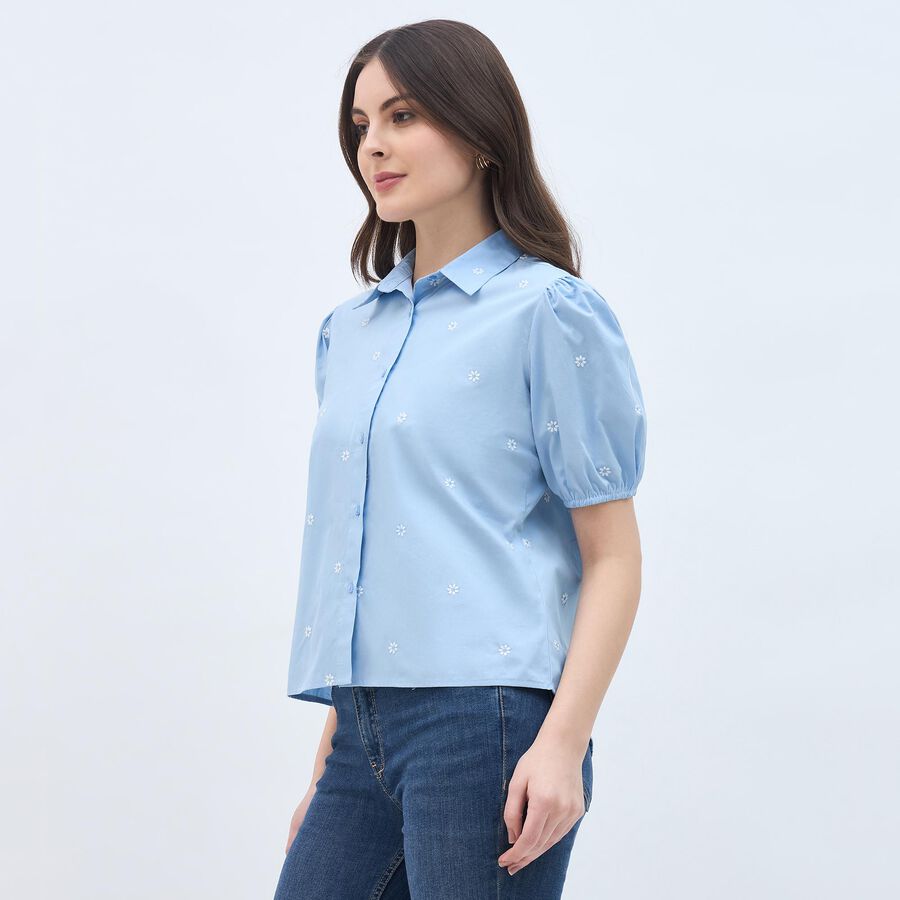 Ladies' 100% Cotton Shirt, Mid Blue, large