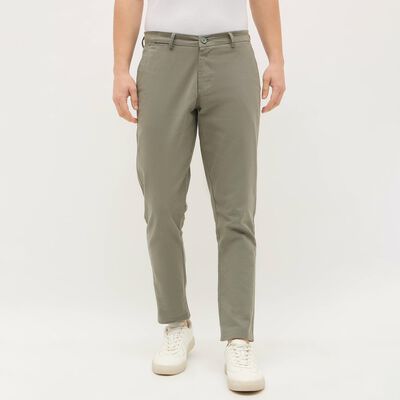 Men's Muted Olive Green Slim Fit Flat-Front Casual Trousers