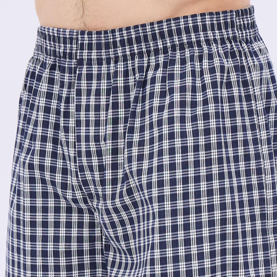 Men's Navy Blue Inner Elastic Checked Boxers, Navy Blue, large image number null