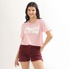 Women's Soft Pink Cotton Round Neck Crop T-Shirt, Pink, small image number null