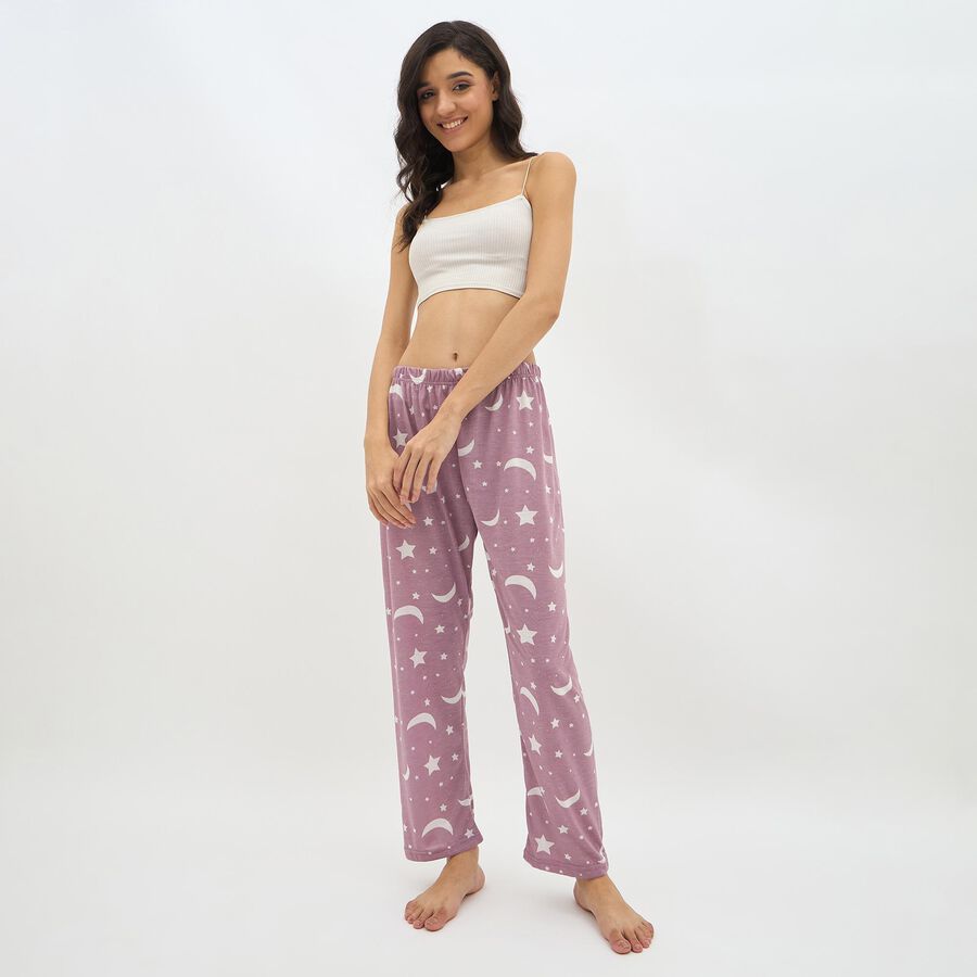 Women's Dusty Mauve Printed Relaxed Fit Full-Length Pyjama, Purple, large image number null