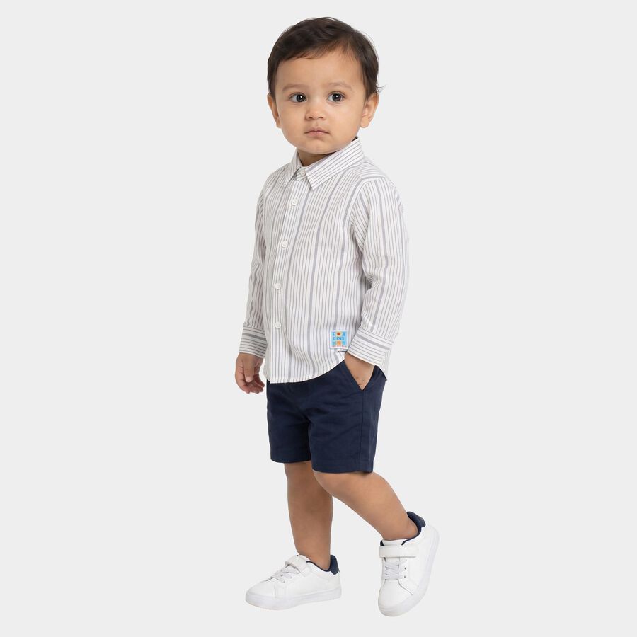 Boys White Cotton Collar Regular Fit Shirt, White, large