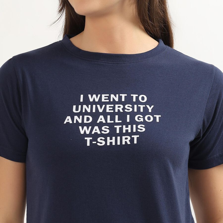 Ladies' Round Neck T-Shirt, नेवी ब्लू, large