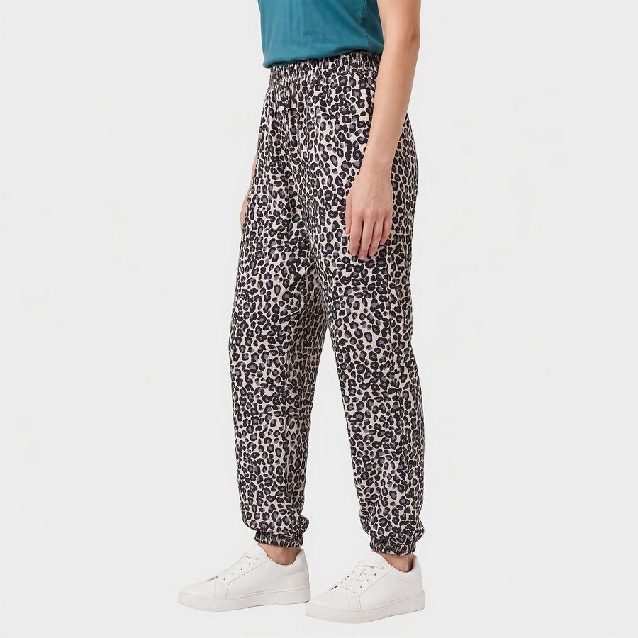 Women's Light Blue Relaxed Fit Leopard Print Harem Pants, हल्का नीला, large