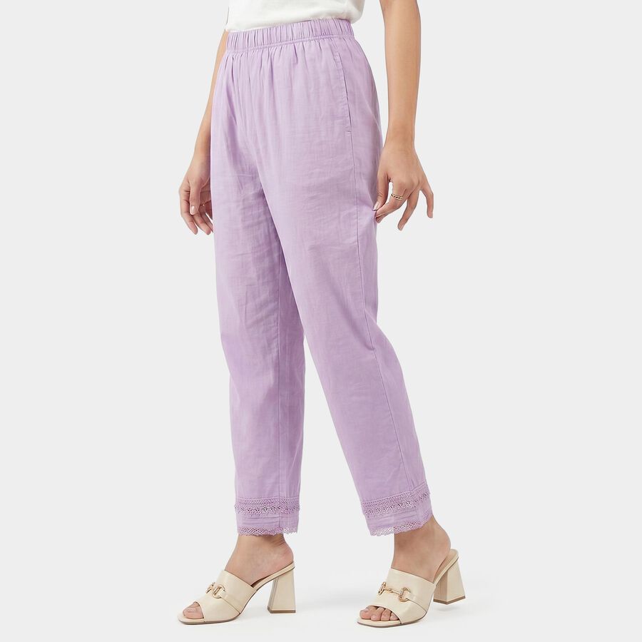 Women's Lilac Regular Fit Solid Palazzos, लाइलेक, large