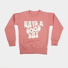 Girls' Pink Crew Neck Printed Sweatshirt, हल्का गुलाबी, small