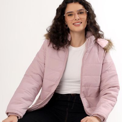 Women's Light Pink Hooded Casual Jacket