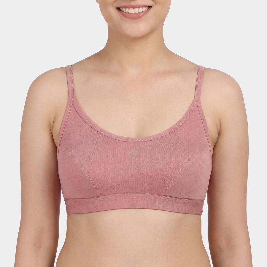 Women's Pink Cotton Blend Round Neck Wireless Non-Padded Bra, Light Pink, large