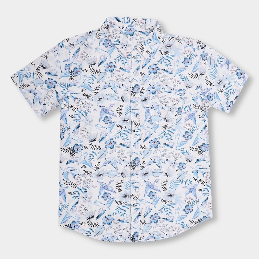 Boys' Snow White Cotton Regular Collar Casual Shirt, White, large image number null