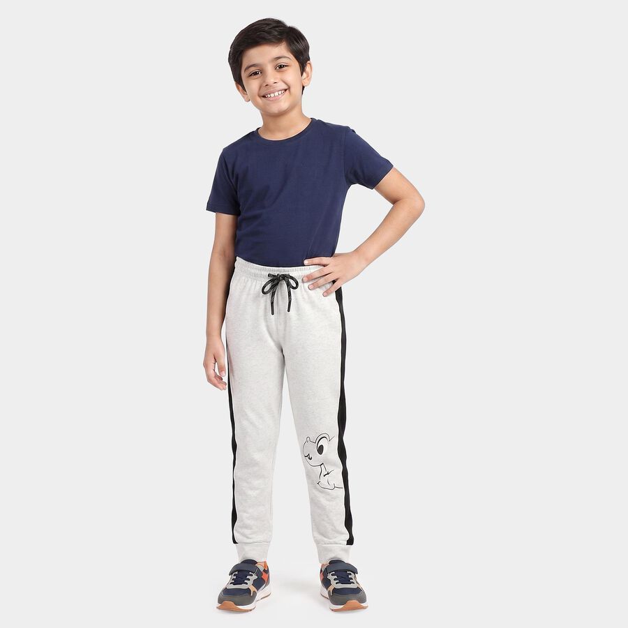 Boys Ecru Melange Jogger Graphic Printed Pyjama, एक्रू मिश्रित, large