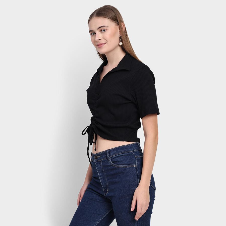 Ladies' 100% Cotton Crop  Top, काला, large image number null