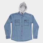 Boys Light Blue Hooded Casual Shirt, Light Blue, small image number null