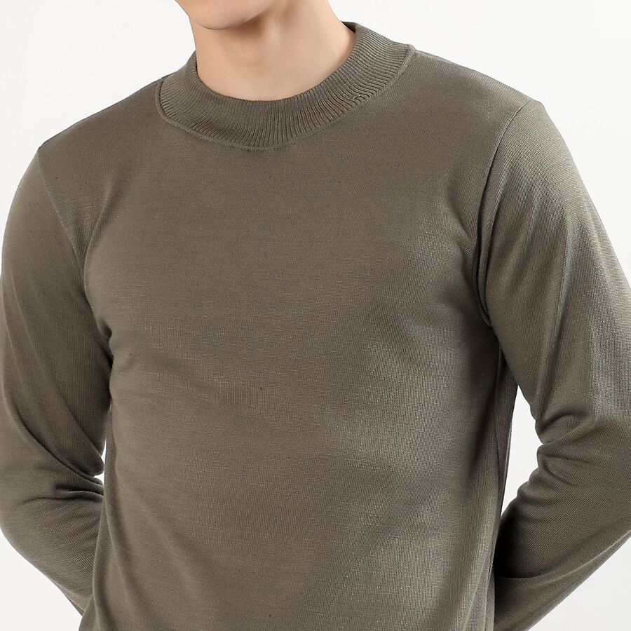 Men's Muted Olive Green Crew Neck Casual Pullover, Olive, large image number null