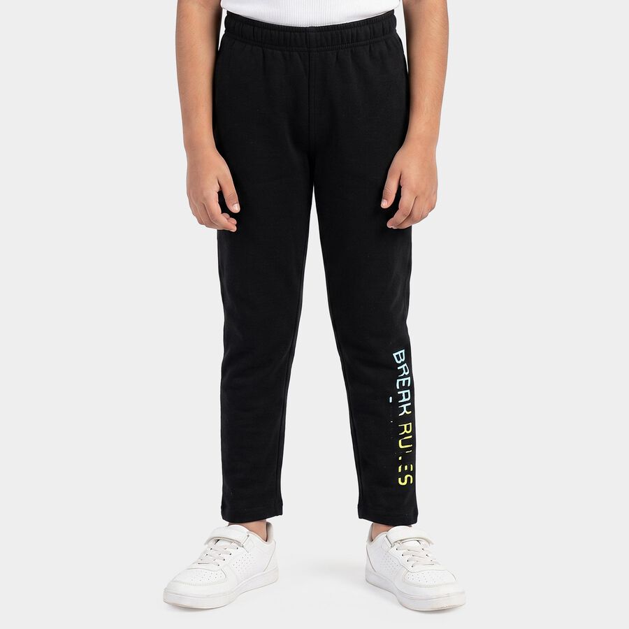 Boys' Black Straight Fit Graphic Printed Pyjama, काला, large