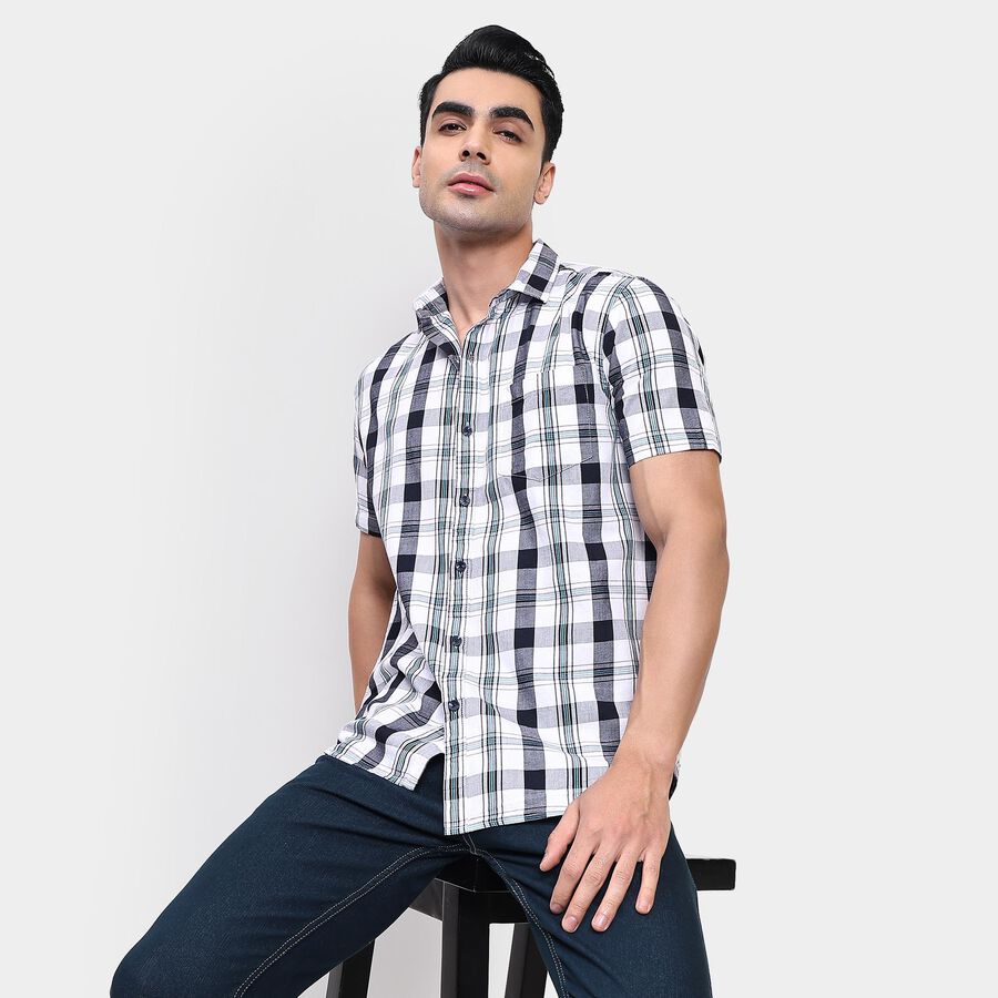 Men's 100% Cotton Casual Shirt, Teal Blue, large