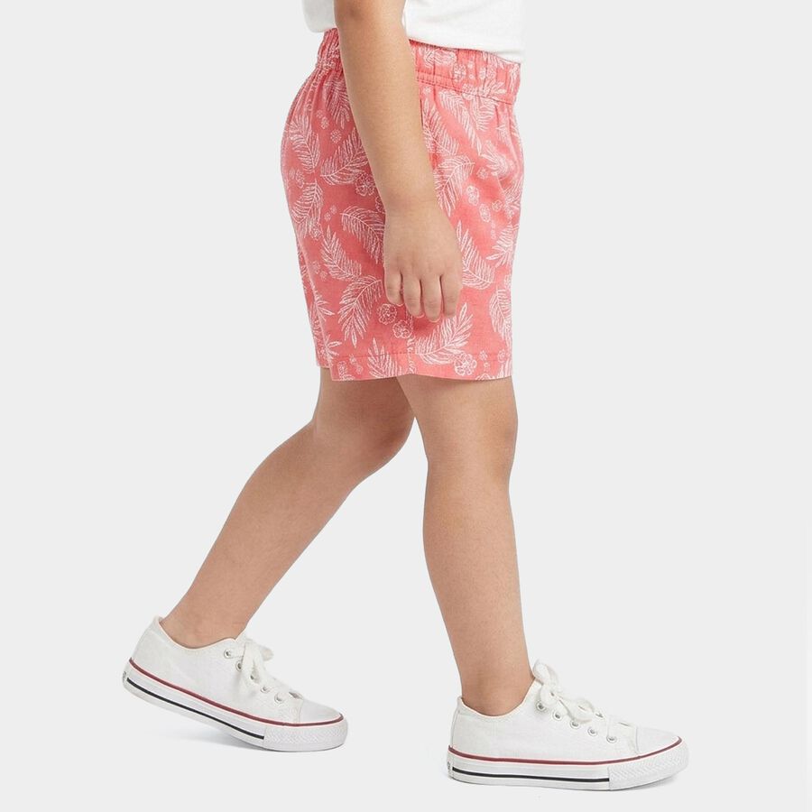 Girls' Coral Regular Fit Tropical Print Elastic Waist Shorts, Coral, large