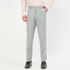 Men's Light Grey Slim Fit Flat-Front Formal Trousers, Light Grey, small