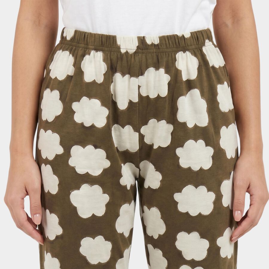 Women's Olive Green Straight Fit Cloud Printed Pyjama, Olive, large