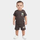 Infants' Charcoal 100% Cotton Crew Neck Graphic Print Baba Suit, Charcoal, small