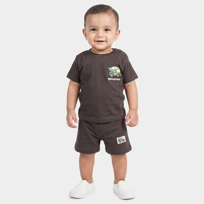Infants' Charcoal 100% Cotton Crew Neck Graphic Print Baba Suit