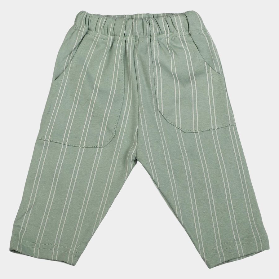 Infants' Mint Green Straight Fit Striped Cotton Pyjama, हल्का हरा, large