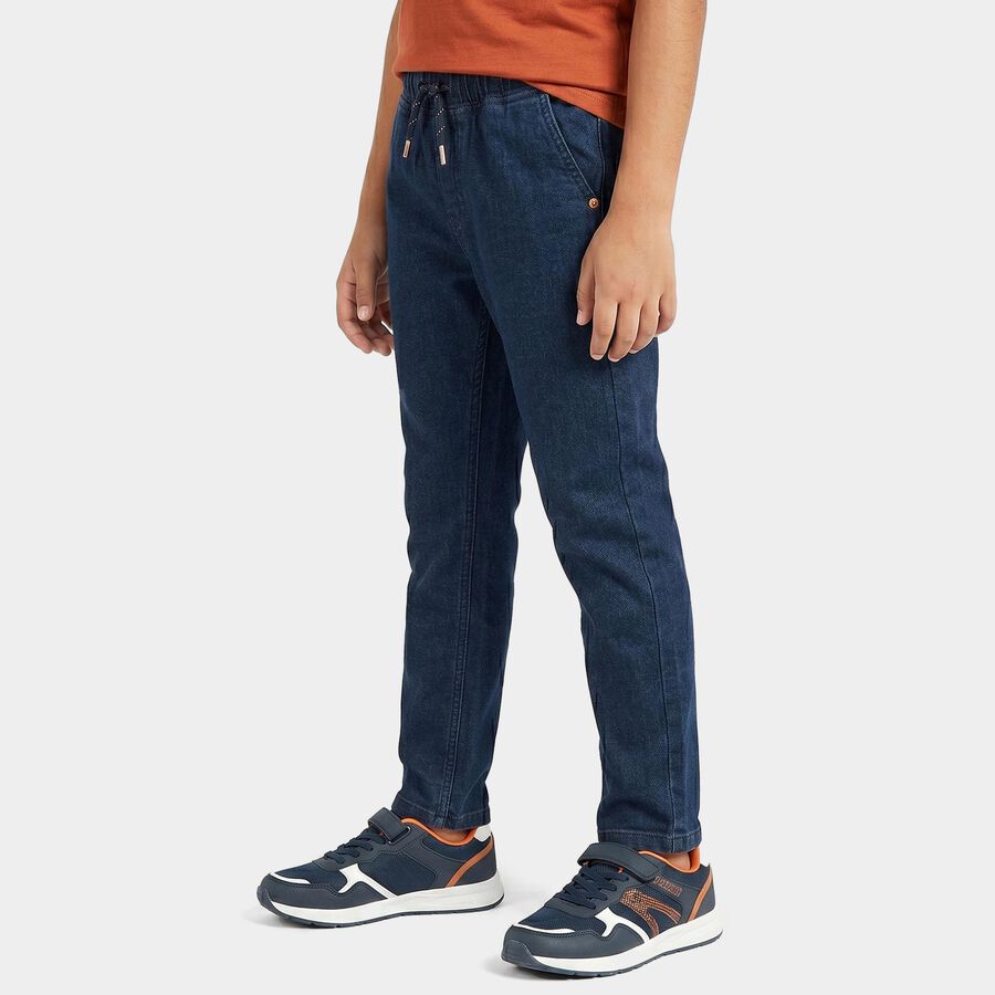 Boys' Navy Blue Straight Fit Drawstring Waist Jeans, Dark Blue, large