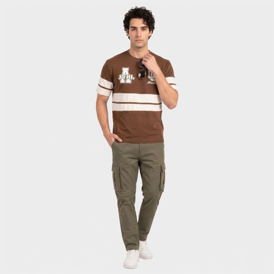 Men's Brown Round Neck Regular T-Shirt, Brown, large